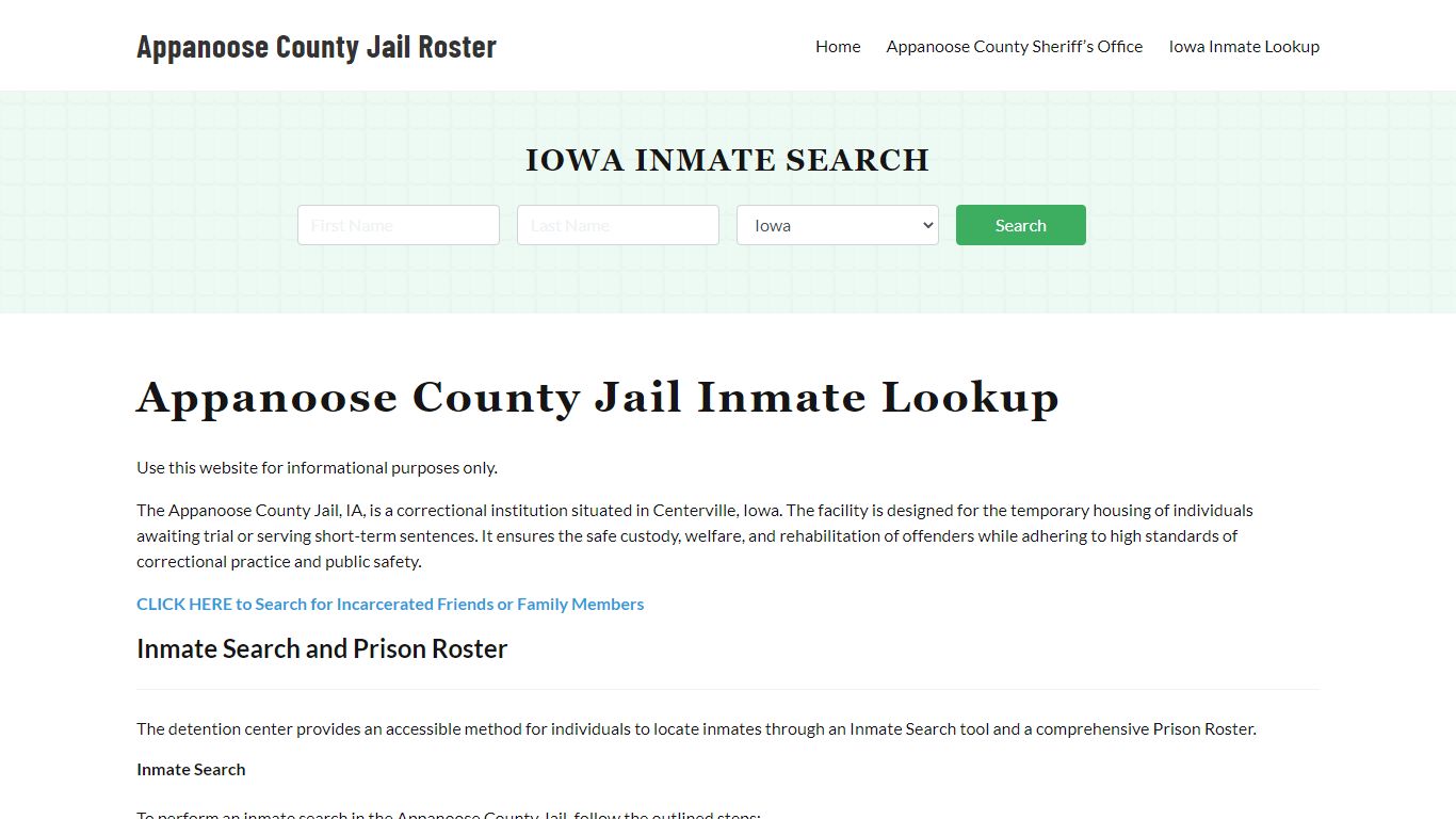 Appanoose County Jail Roster Lookup, IA, Inmate Search